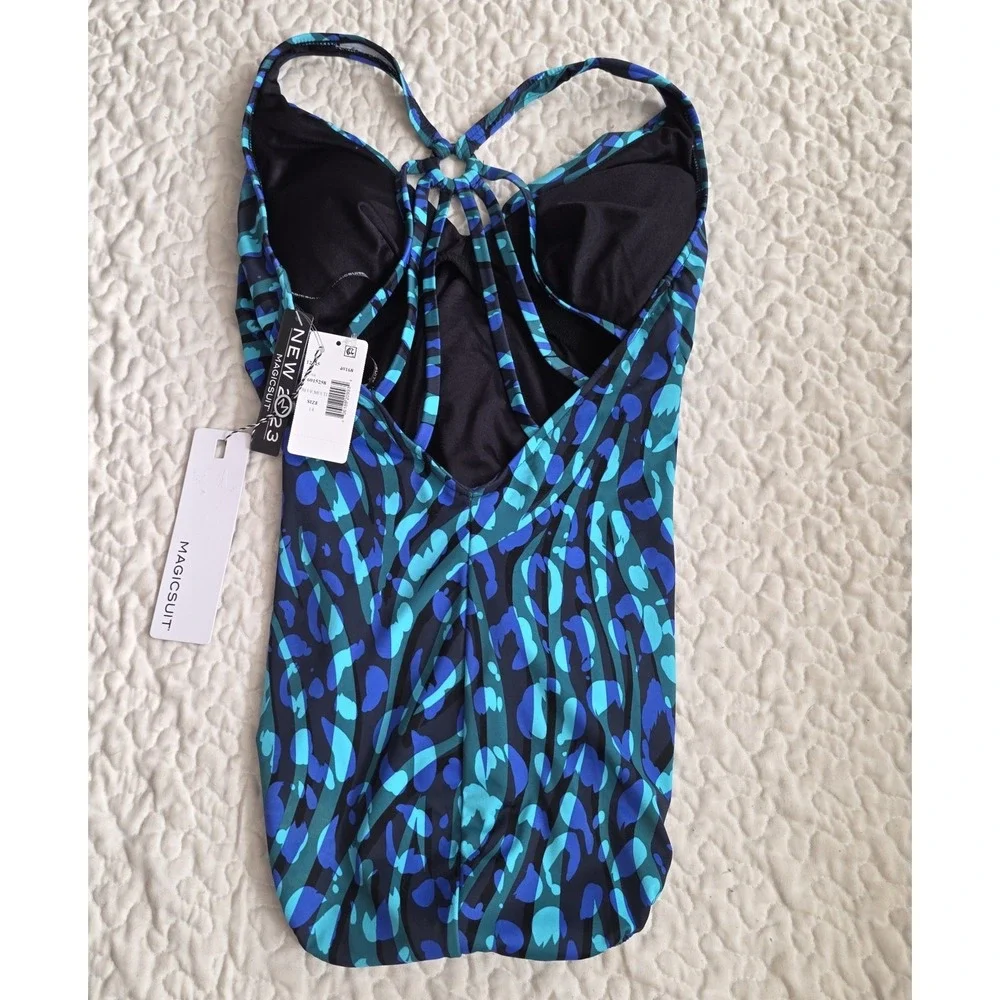 Magicsuit Slimming One Piece Swimsuit Blue Animals Print Bathing‎ Suit Size 14